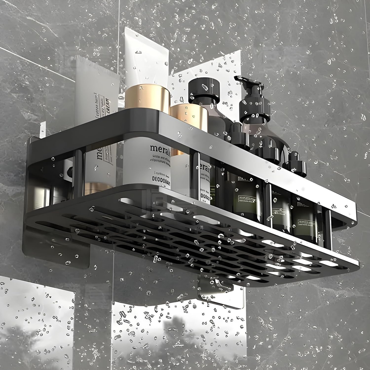 Aspiral Premium Space Aluminum Bathroom Wall Shelf Set of 2 | Heavy-Duty No-Drill Adhesive Rack