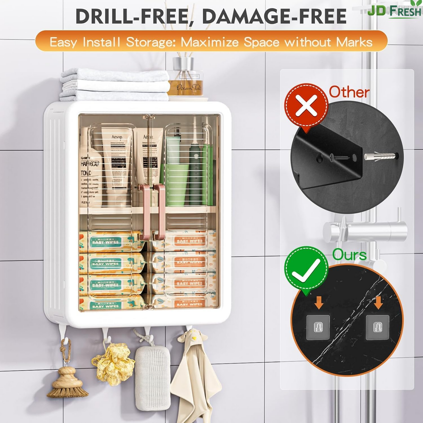 Aspiral Wall-Mounted Multi-Purpose Storage Cabinet with Transparent Doors & Hanging Hooks