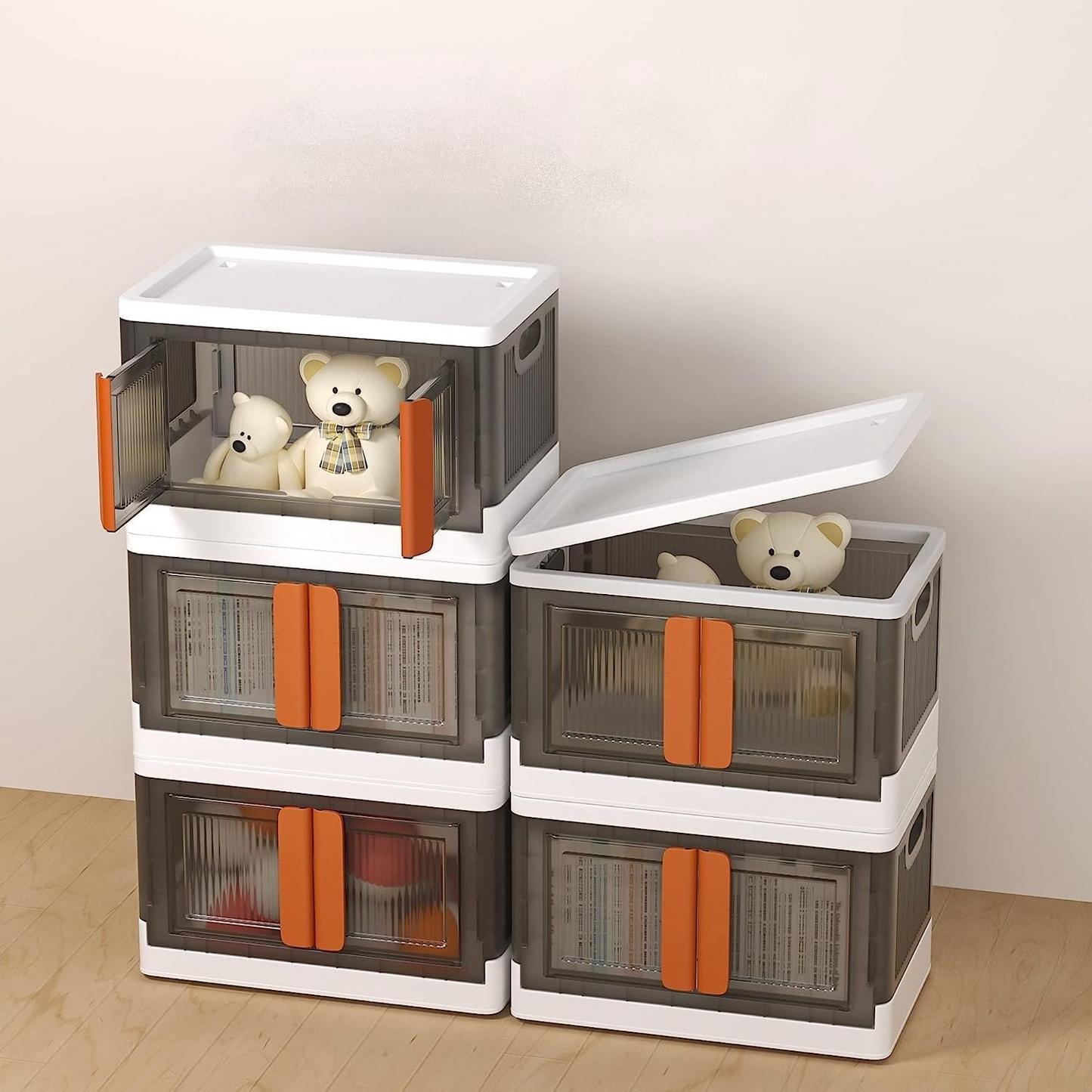 Aspiral Foldable Stackable Plastic Storage Box with Front-Opening Doors & Locking Buckle