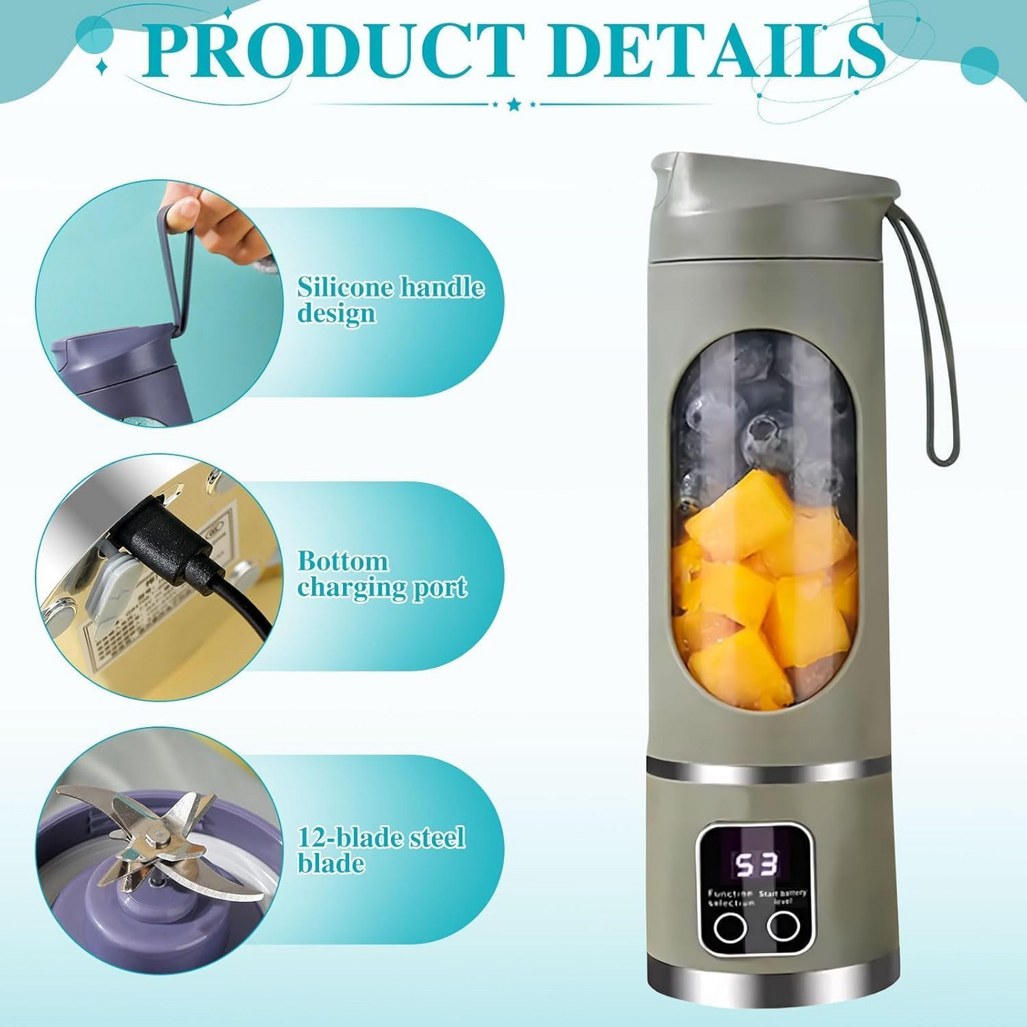Aspiral Portable USB Rechargeable Blender Bottle – 500ML Juicer for Smoothies, Shakes & Fresh Juice