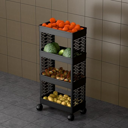 Aspiral Multipurpose 4-Tier Kitchen Storage Trolley with Wheels - Vegetable & Grocery Organizer
