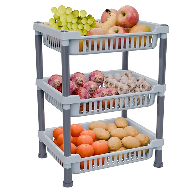 Aspiral Multi-Purpose 3-Tier Kitchen Trolley & Organizer - Space Saving Storage Rack for Fruits, Vegetables & Kitchen Essentials