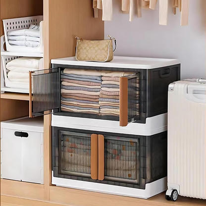 Aspiral Foldable Stackable Plastic Storage Box with Front-Opening Doors & Locking Buckle