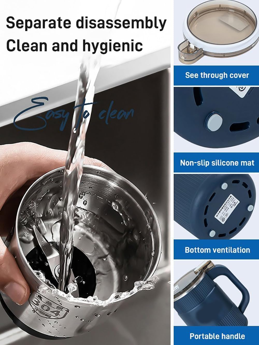 Aspiral Portable Electric Coffee & Spice Grinder with Stainless Steel 8-Blade System – One-Touch Operation