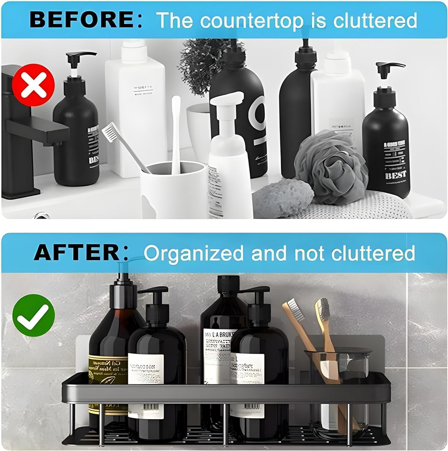 Aspiral Premium Space Aluminum Bathroom Wall Shelf Set of 2 | Heavy-Duty No-Drill Adhesive Rack