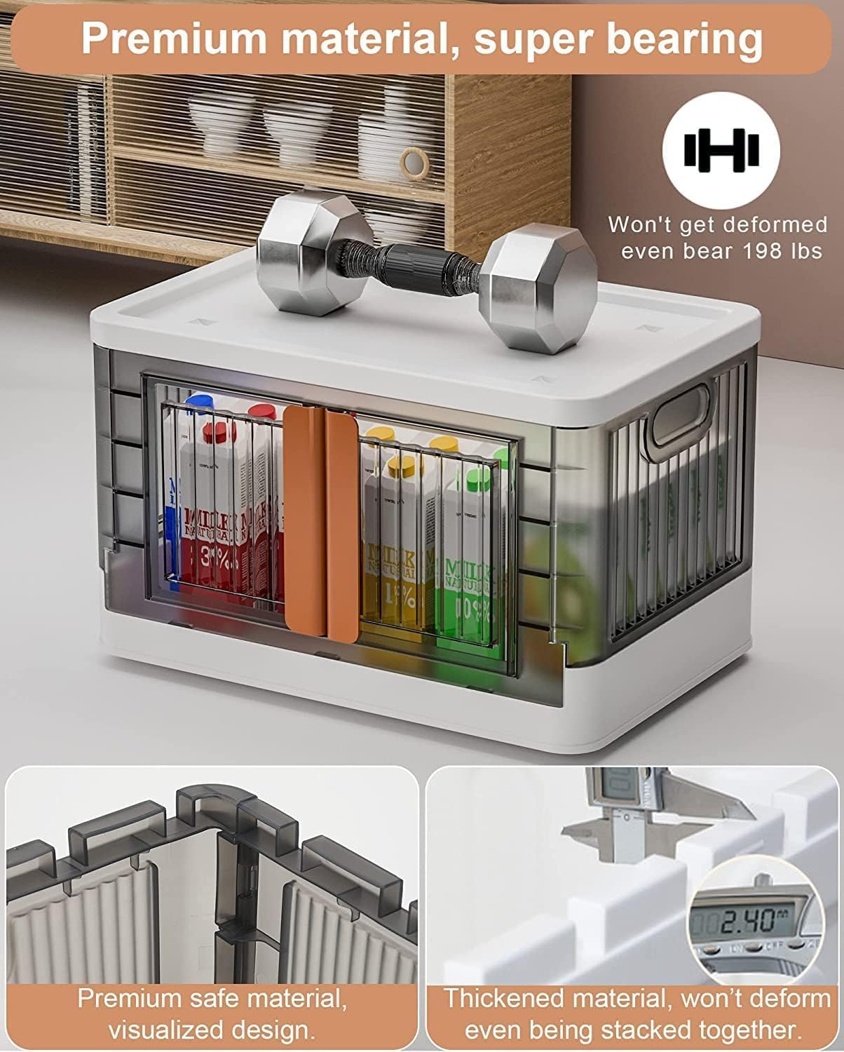 Aspiral Foldable Stackable Plastic Storage Box with Front-Opening Doors & Locking Buckle