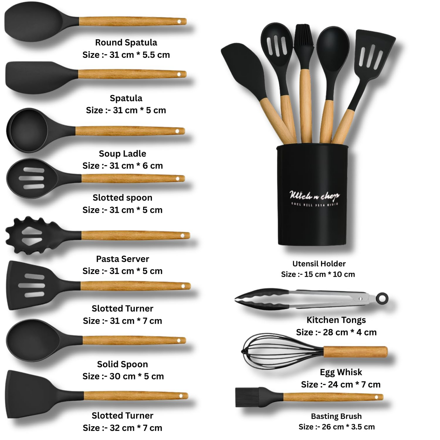 Aspiral Premium 12-Piece Silicone Kitchen Utensil Set with Wooden Handles & Rotating Stand | Heat Resistant & Non-Stick Safe