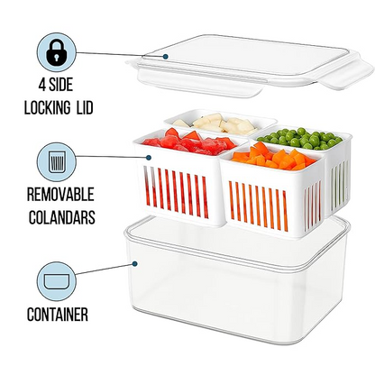 Aspiral Refrigerator Organizer Container with 4 and 6 Grid Compartments | 2000ML Fridge Storage Box for Vegetables & Fruits