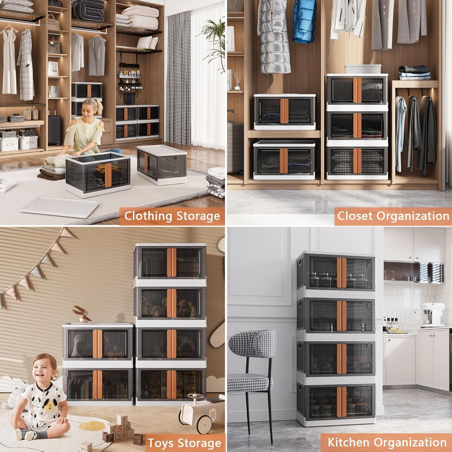 Aspiral Foldable Stackable Plastic Storage Box with Front-Opening Doors & Locking Buckle