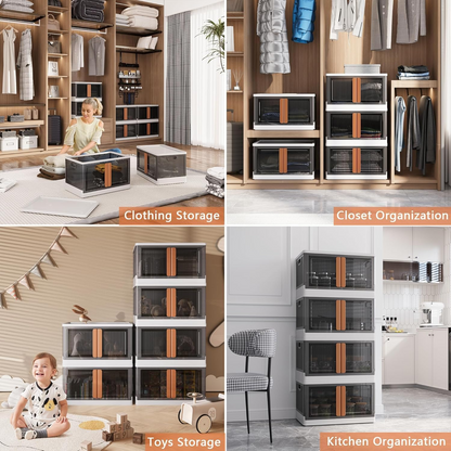 Aspiral Foldable Stackable Plastic Storage Box with Front-Opening Doors & Locking Buckle