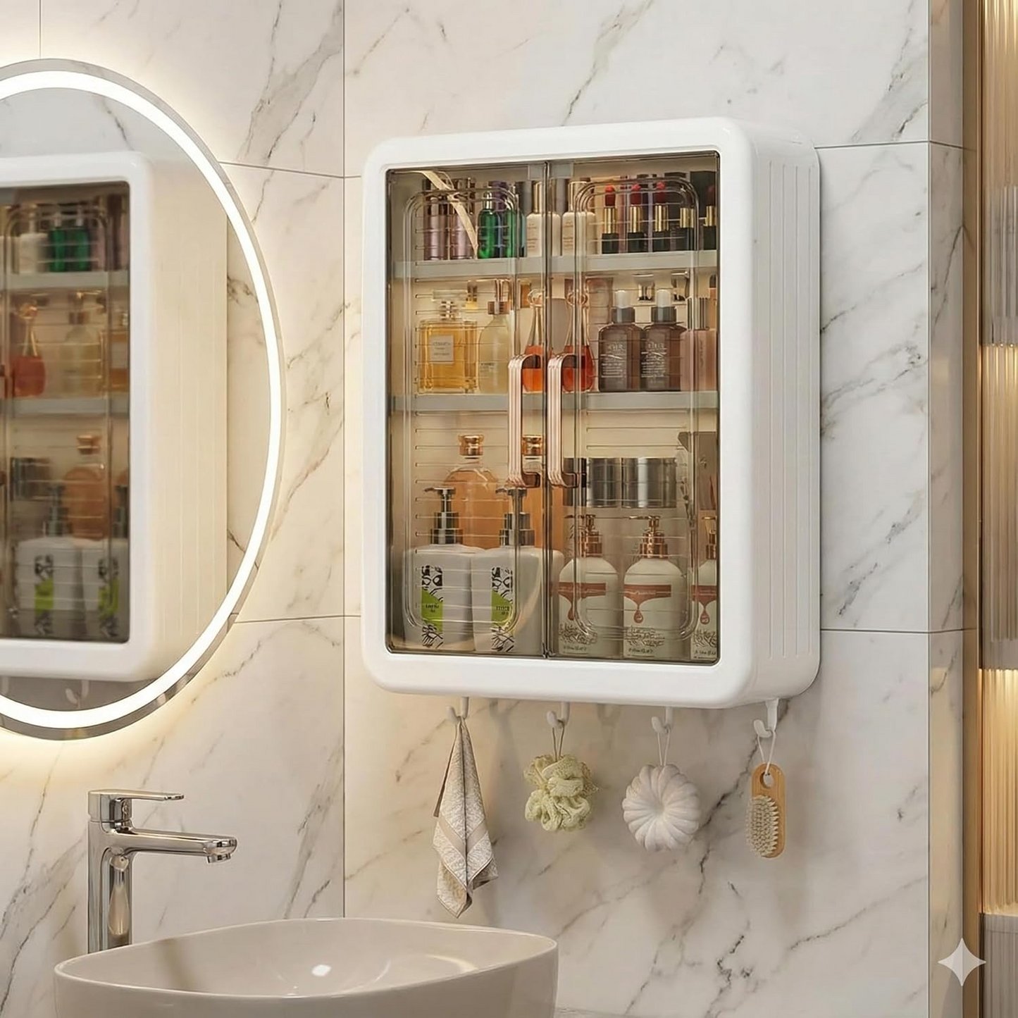 Aspiral Wall-Mounted Multi-Purpose Storage Cabinet with Transparent Doors & Hanging Hooks