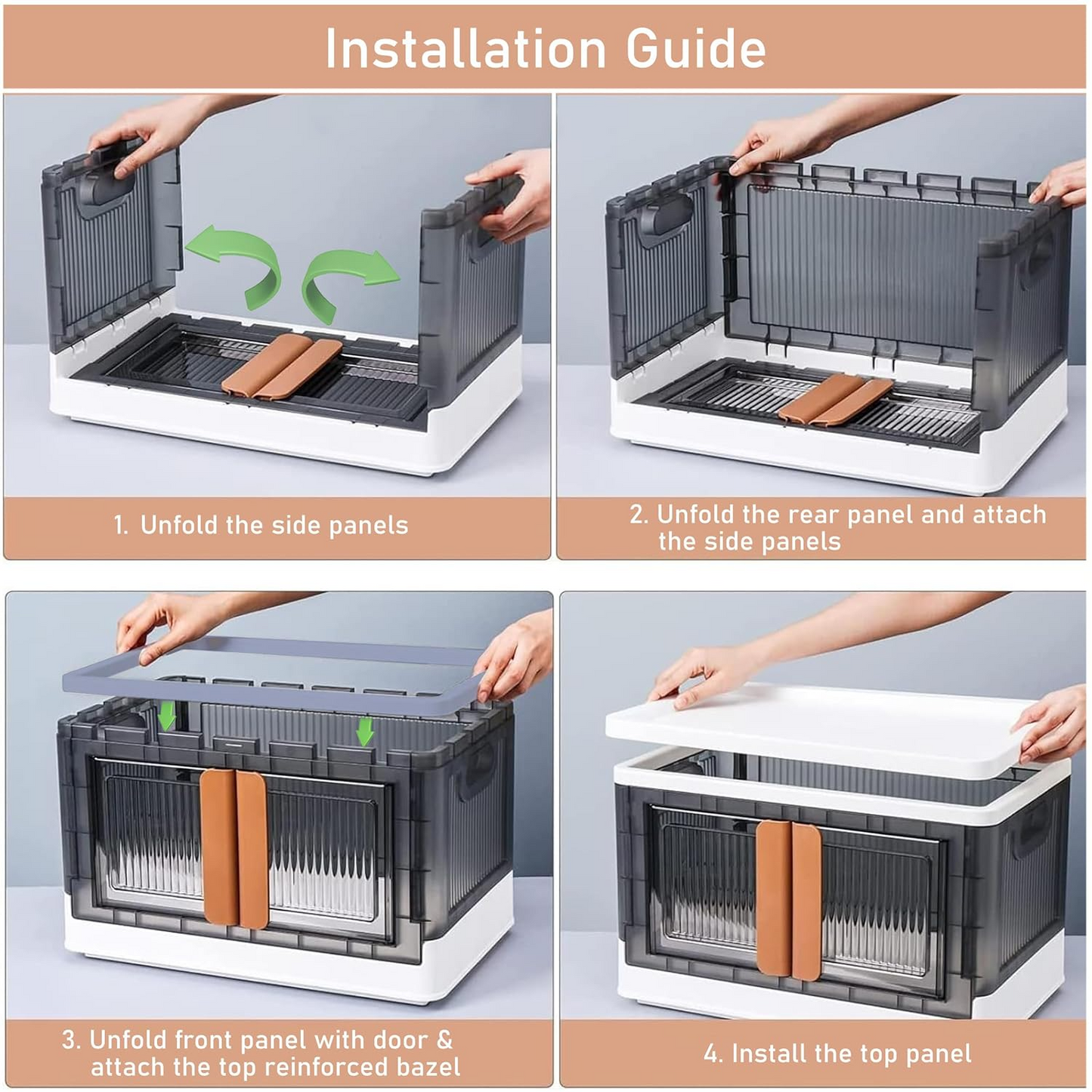 Aspiral Foldable Stackable Plastic Storage Box with Front-Opening Doors & Locking Buckle