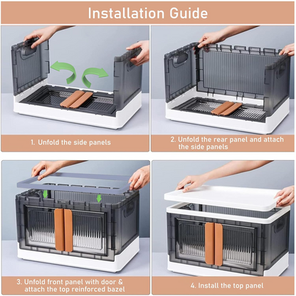 Aspiral Foldable Stackable Plastic Storage Box with Front-Opening Doors & Locking Buckle