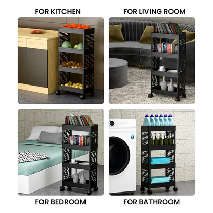 Aspiral Multipurpose 4-Tier Kitchen Storage Trolley with Wheels - Vegetable & Grocery Organizer