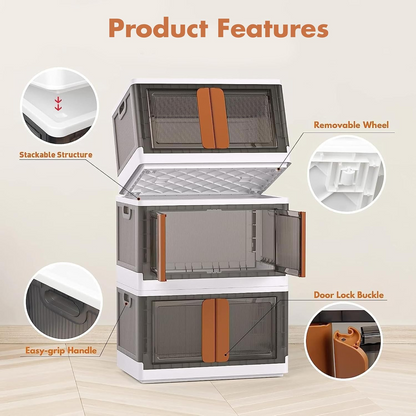 Aspiral Foldable Stackable Plastic Storage Box with Front-Opening Doors & Locking Buckle