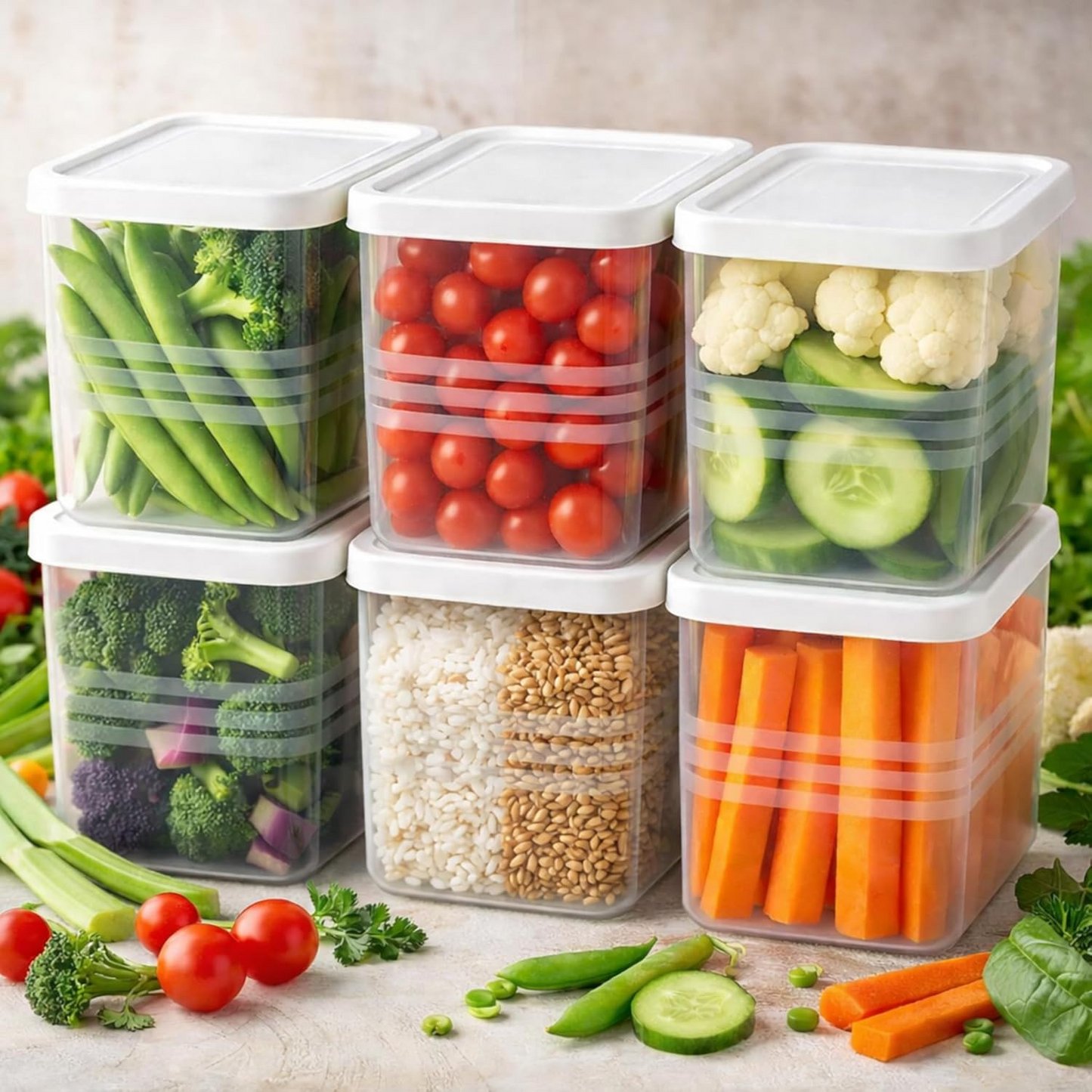 Aspiral Fridge Storage Containers Set of 6 - BPA Free Airtight Food Storage Boxes for Vegetables, Fruits & Dry Items