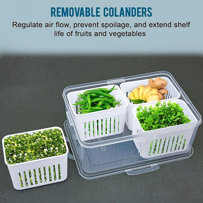 Aspiral Refrigerator Organizer Container with 4 and 6 Grid Compartments | 2000ML Fridge Storage Box for Vegetables & Fruits