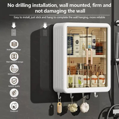 Aspiral Wall-Mounted Multi-Purpose Storage Cabinet with Transparent Doors & Hanging Hooks