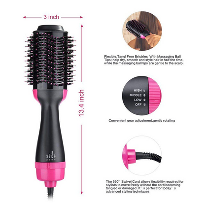 Aspiral Hot Air Hair Dryer Brush & Volumizer | Blow Dryer Brush for Straightening, Curling & Styling | 3-Speed Adjustable with 360° Swivel Cord