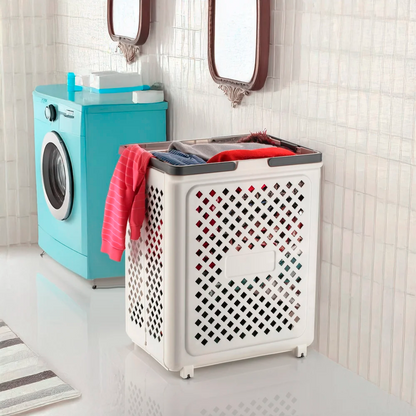 Aspiral Multipurpose Foldable Laundry Basket with Wheels and Handles - Space-Saving Clothes Storage Basket for Home (45 Liter Capacity)