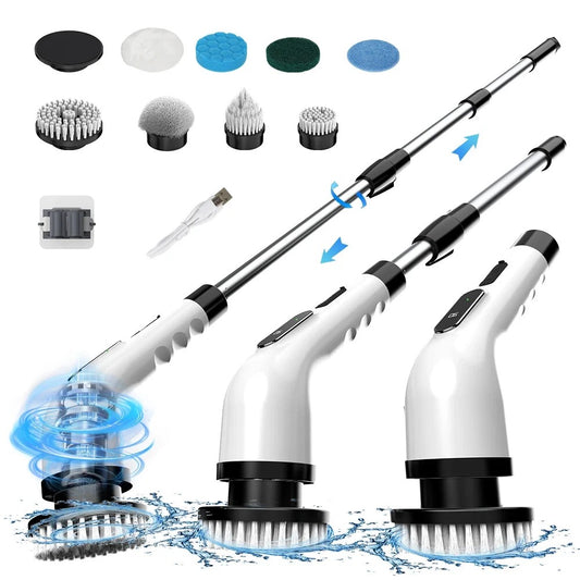Premium 9-in-1 Electric Spin Scrubber Mop | Multi-Purpose Powerful Cordless Heavy-Duty Cleaning Brush with Extension Handle
