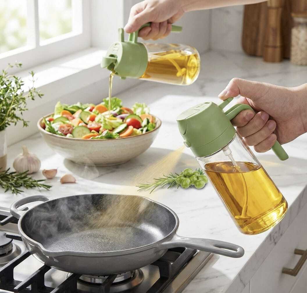 Aspiral Premium Glass 2 in 1 Oil Dispenser for Kitchen | Oil Sprayer and Dispenser Bottle 500ml Capacity Black